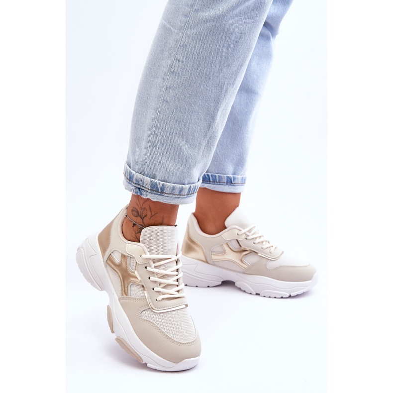 PS1 Baskets à Lacets Femme Beige-Or Cortes 1