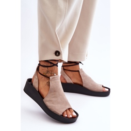 Sandales Compensées en Daim Nicole 2743/042 Beige 1