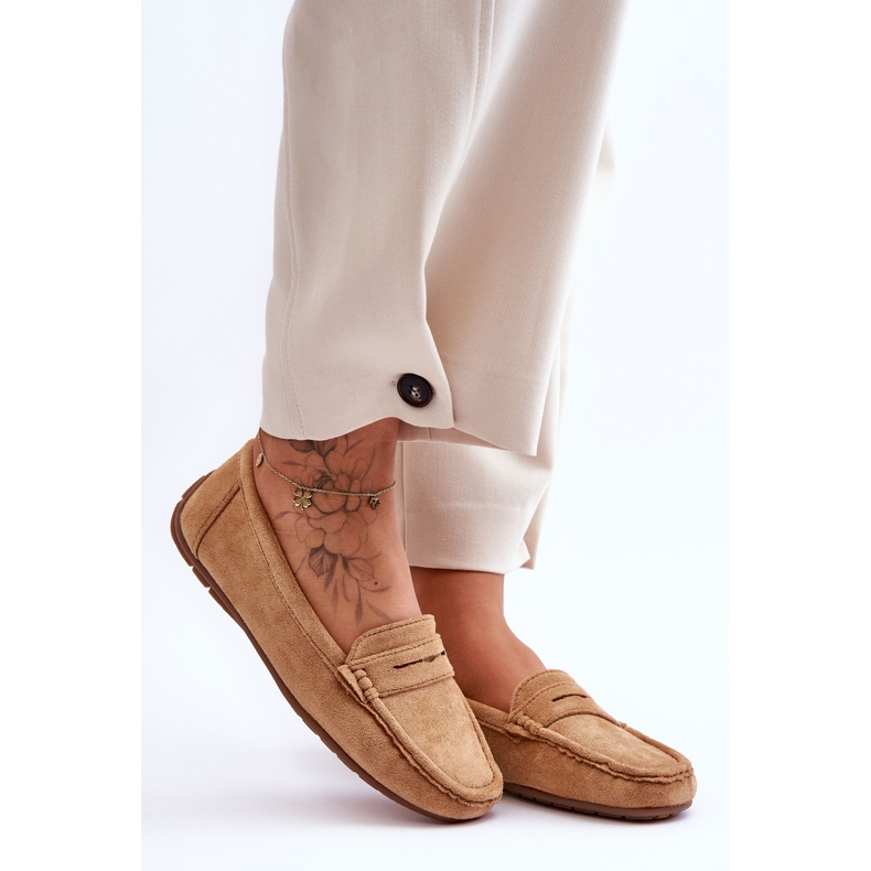 Mocassins camel en daim pour femme brun 1
