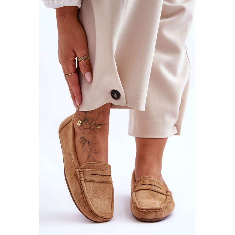 Mocassins camel en daim pour femme brun 2
