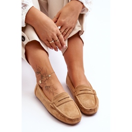 Mocassins camel en daim pour femme brun 5
