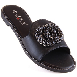 Chaussons plats confortables pour femmes avec zircons noirs S.Barski Kv 520-30 1