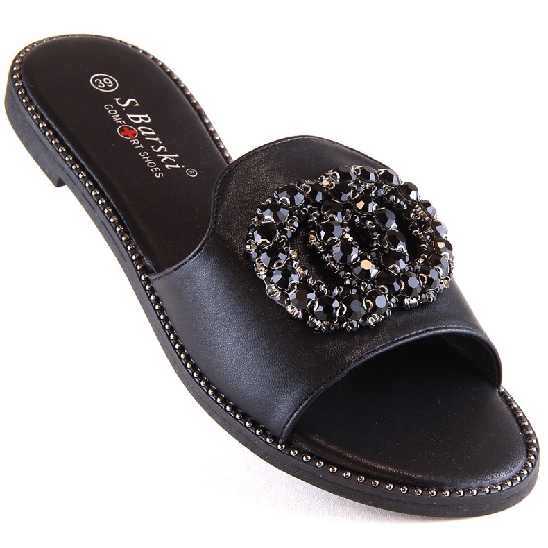 Chaussons plats confortables pour femmes avec zircons noirs S.Barski Kv 520-30 1