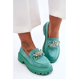 PS1 Mocassins Cristaux Décoratifs Femme Vert Avril 1
