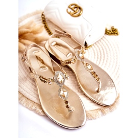 Sandales tongs à la mode pour femmes avec strass dorés décoratifs d'or 7