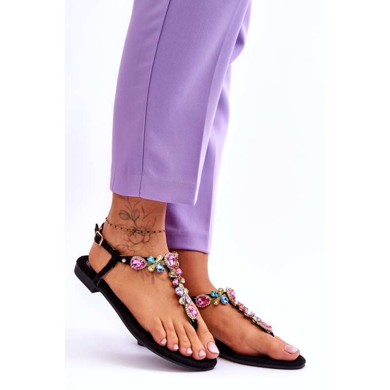 Tongs En Daim Avec Pierres Noir Frency le noir 6