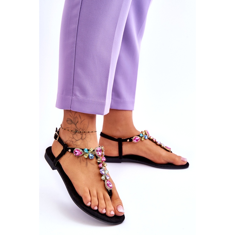 Tongs En Daim Avec Pierres Noir Frency le noir 2