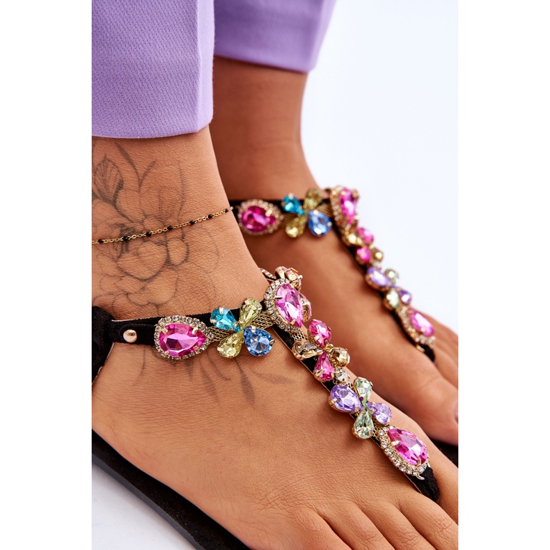 Tongs En Daim Avec Pierres Noir Frency le noir 4