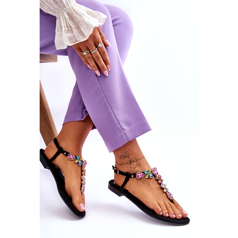 Tongs En Daim Avec Pierres Noir Frency 5