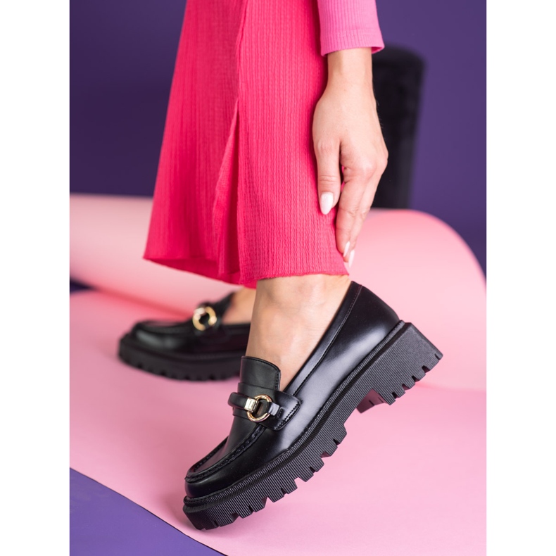 Mocassins pour femmes Shelovet noirs en cuir écologique 2