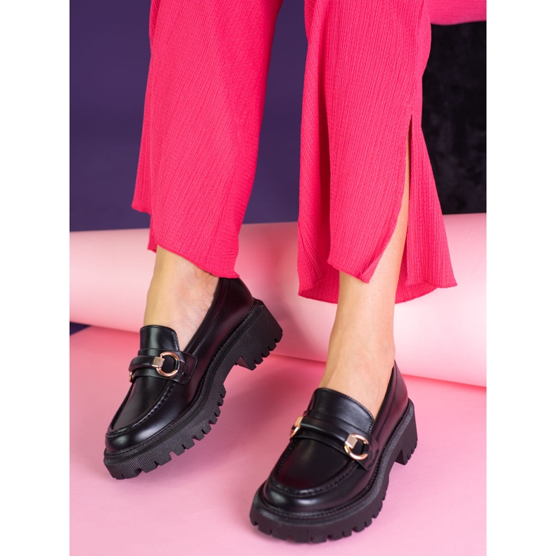 Mocassins pour femmes Shelovet noirs en cuir écologique 1