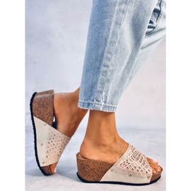 Sandales compensées Greco Abricot beige 3