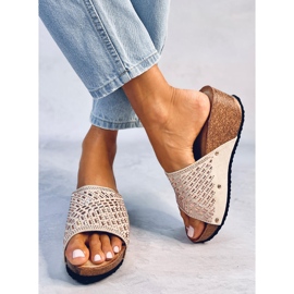 Sandales compensées Greco Abricot beige 2