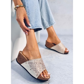 Sandales compensées Greco Abricot beige 4