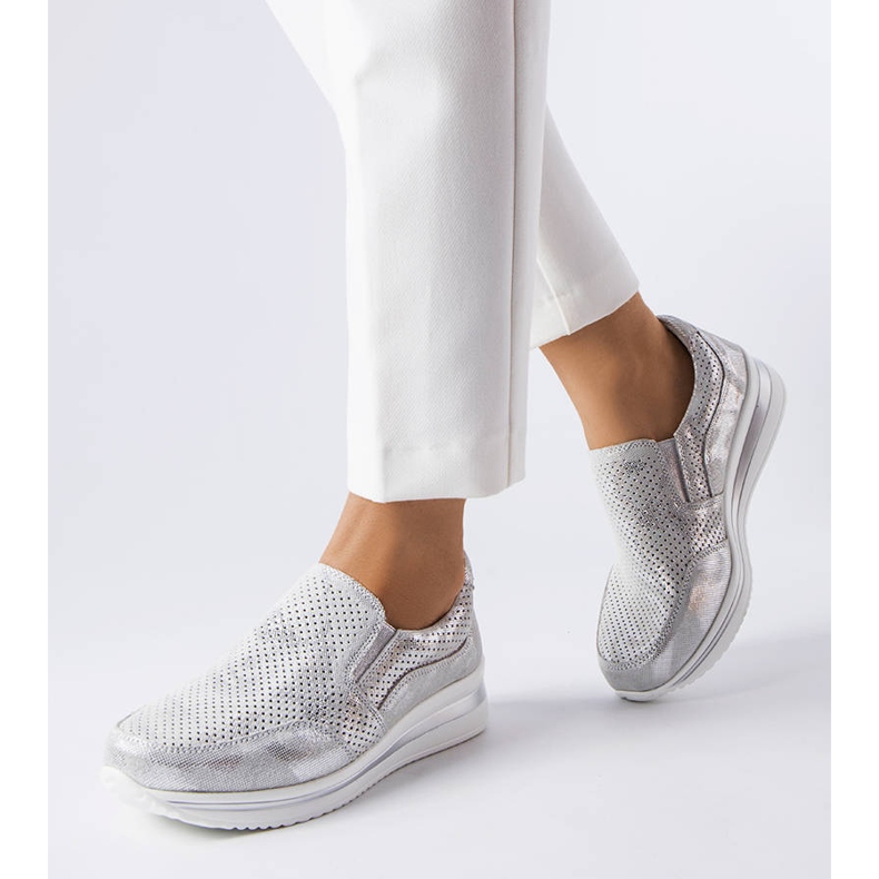 Baskets compensées ajourées argentées 1