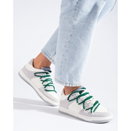 Baskets Shelovet à lacets verts blanc 1