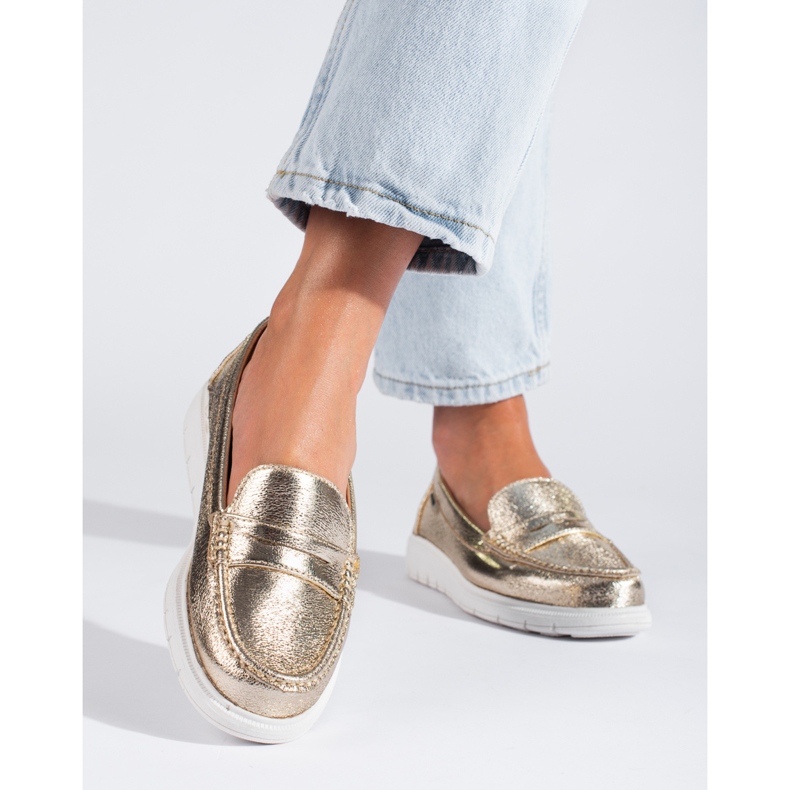 Mocassins dorés sur une épaisse plate-forme Shelovet d'or 1