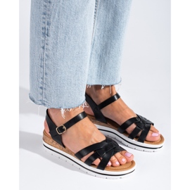 Sandales compensées basses Shelovet, noires, femmes le noir 1 Sandales compensées basses Shelovet, noires, femmes le noir 1