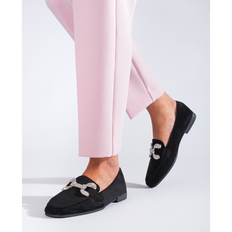 Mocassins en daim noir Shelovet avec une boucle le noir 1