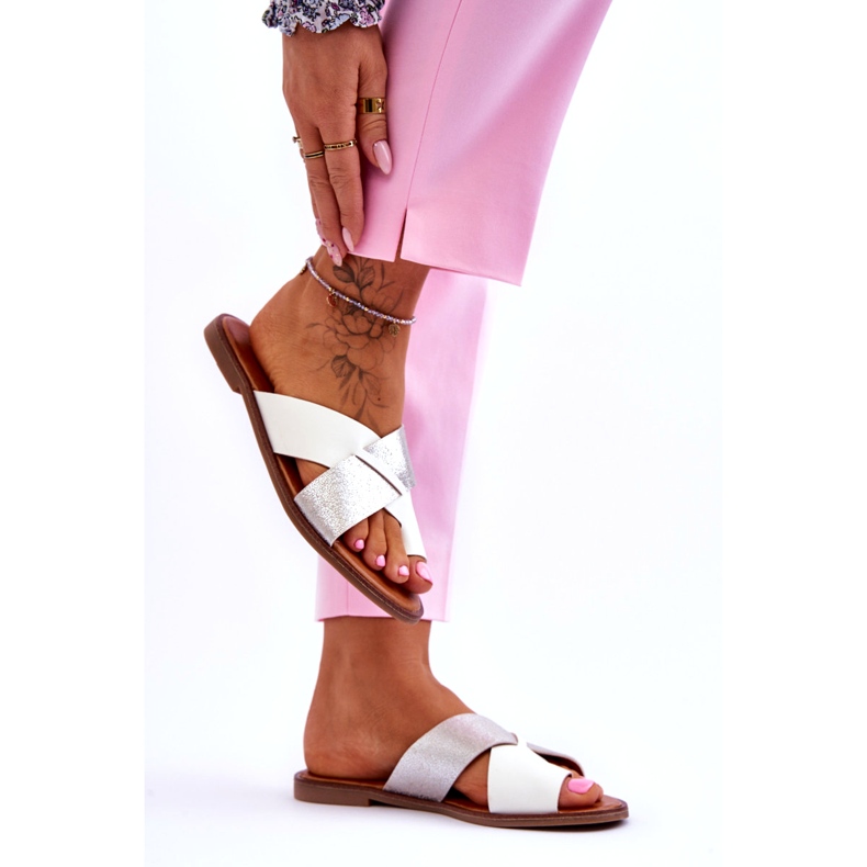 Jezzi Tongs blanches et argentées classiques pour femmes 2