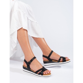 Sandales compensées Shelovet noires pour femmes 1