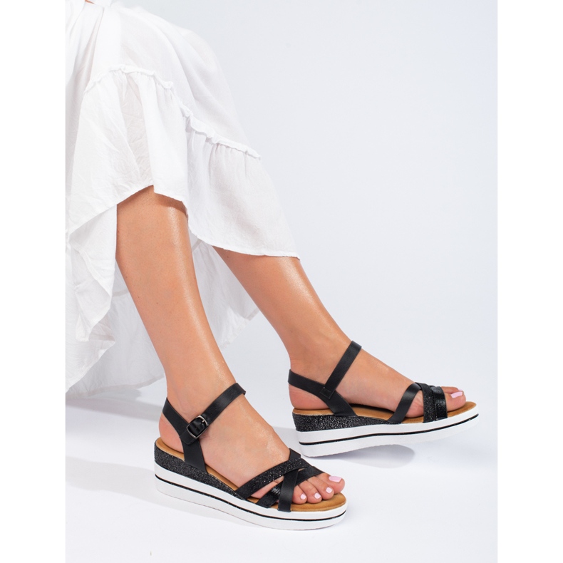 Sandales compensées Shelovet noires pour femmes 1