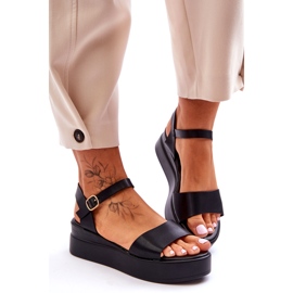 Sandales compensées en cuir confortables Noir Tifena 2