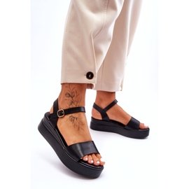 Sandales compensées en cuir confortables Noir Tifena 4