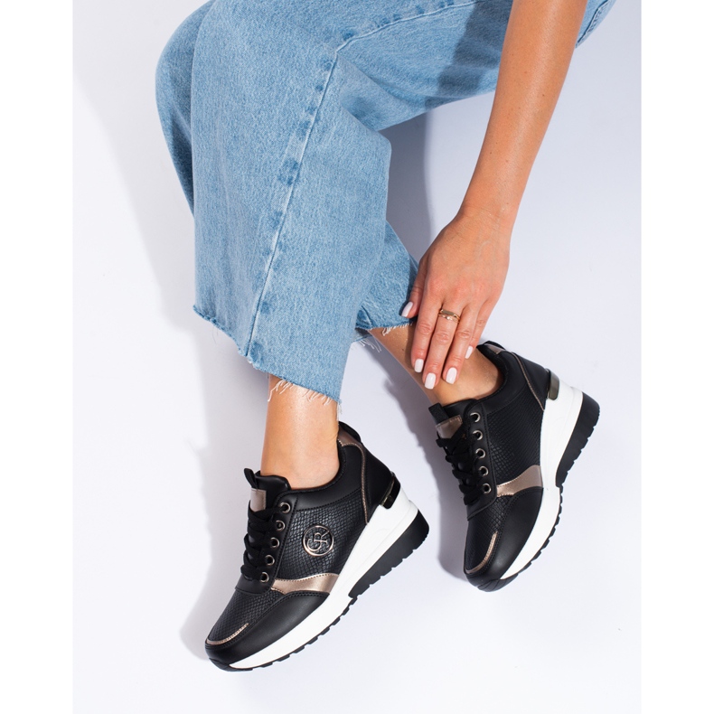 Baskets compensées femme Shelovet noires 1