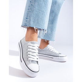 Baskets grises en brocart à semelles épaisses de Shelovet 1