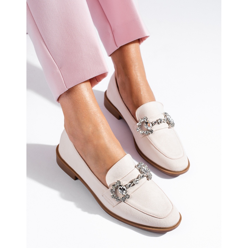 Mocassins en daim beige à boucle Shelovet 1