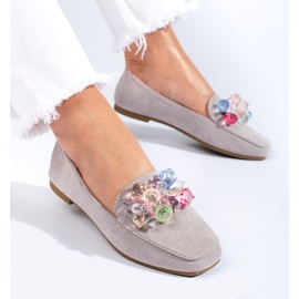 Mocassins en daim gris avec cristaux de Shelovet 1