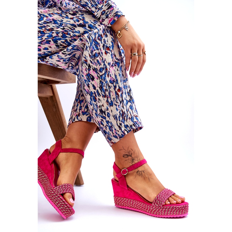 Sandales compensées fuchsia classiques pour femmes rose 7