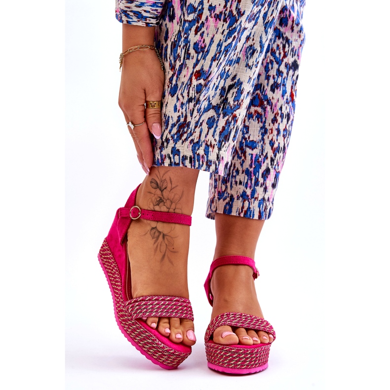 Sandales compensées fuchsia classiques pour femmes rose 1