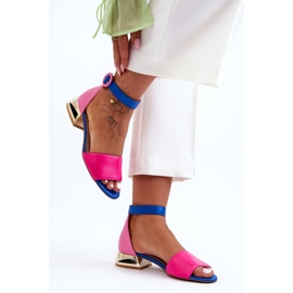 Sandales Cuir Sur Talons Doré Laura Messi 2143 Rose-Bleu 2