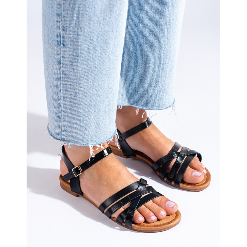 Sandales plates femme Shelovet noires 1