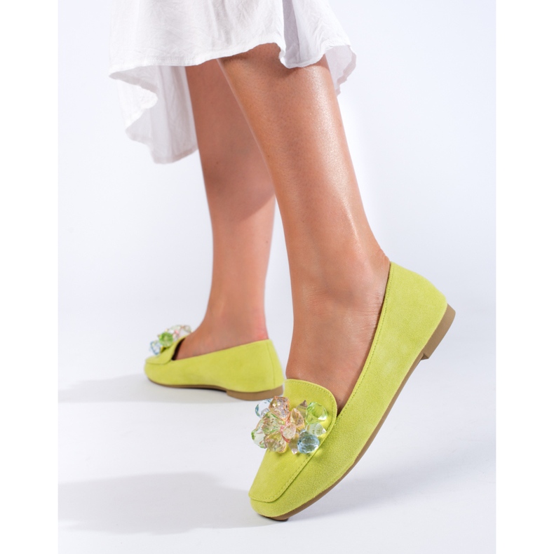 Mocassins en daim vert avec cristaux Shelovet 1