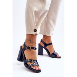 S. BARSKI Sandales Talons Laqués S.Barski 80-3 Bleu Marine 2