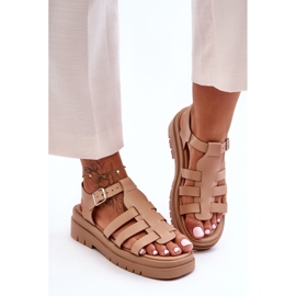 Sandales plates en cuir à rayures beiges Diosa 2