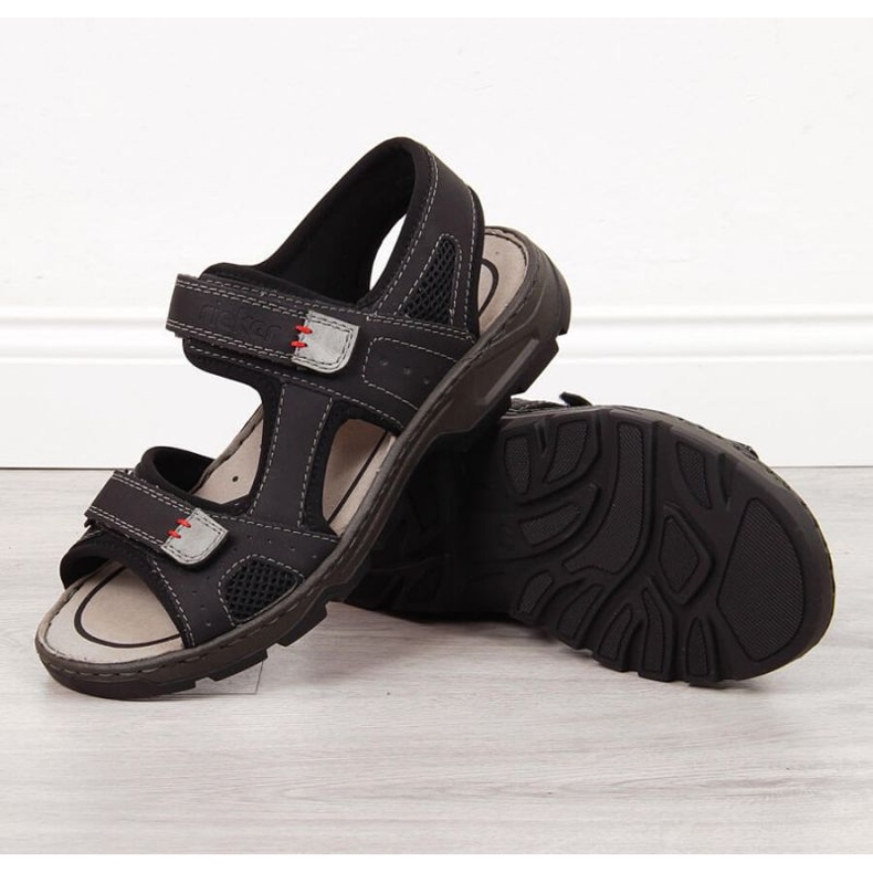 Sandales confortables à scratch Rieker M R447 noir 1