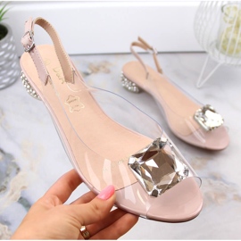 Sandales transparentes sur un talon plat avec une pierre rose S.Barski MR1037-10 1