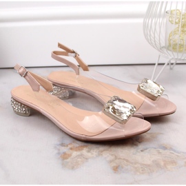 Sandales transparentes sur un talon plat avec une pierre rose S.Barski MR1037-10 2
