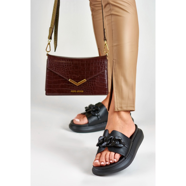 La.Fi Tongs noires avec chaîne le noir 2