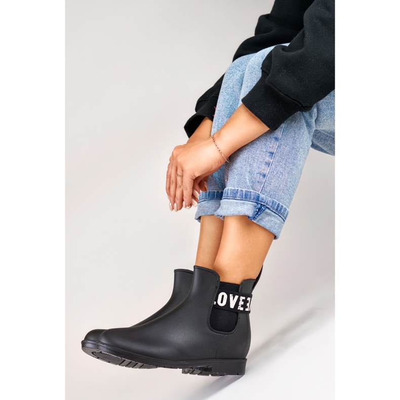 Bottes de pluie femme Love White noir mat 1