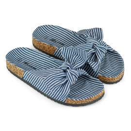 Claquettes femme en jean avec nœud bleu 1