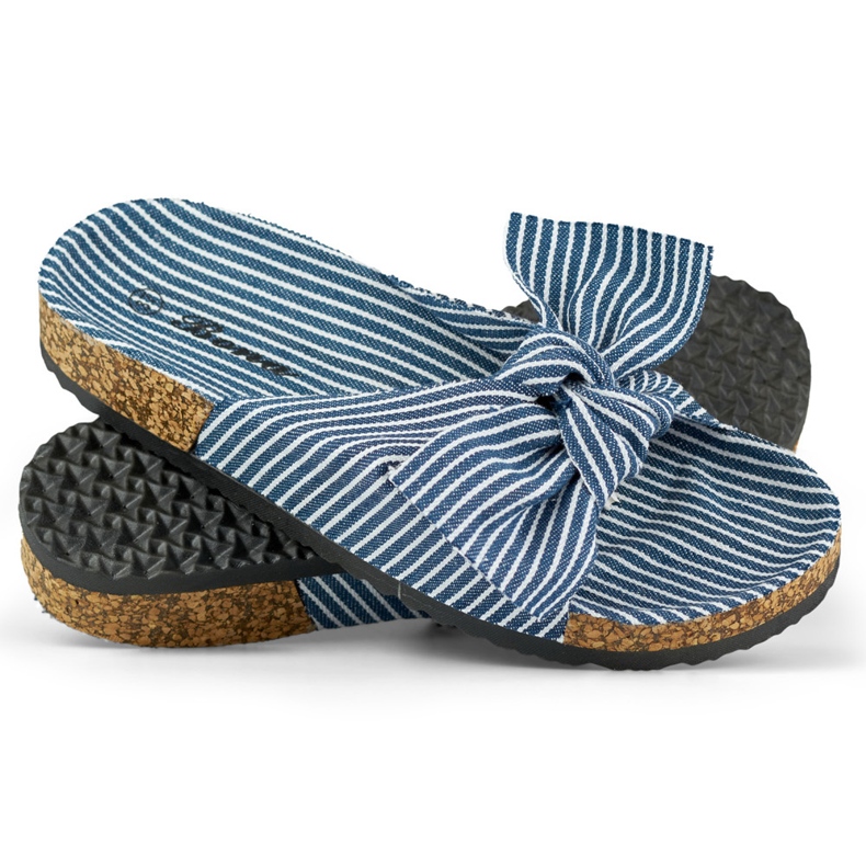 Claquettes femme en jean avec nœud bleu 2