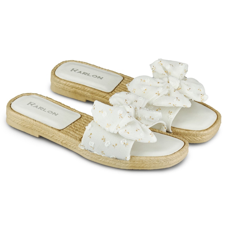 Chaussons femme blancs à nœud 1