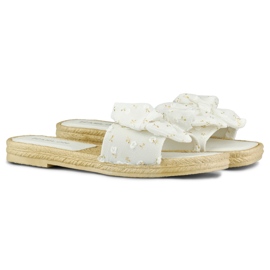 Chaussons femme blancs à nœud blanche 2