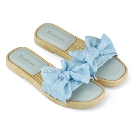 Chaussons femme bleus à nœud 1