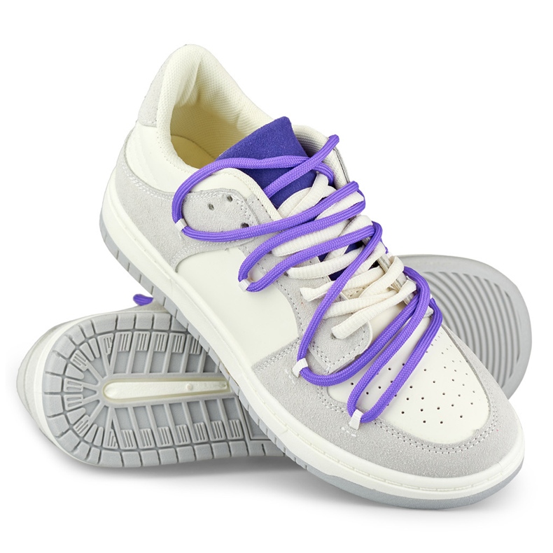 Baskets femme à lacets violets blanc 1